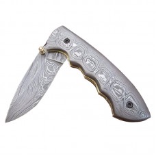 Damascus handmade folding knife sharped blade with free leather sheath